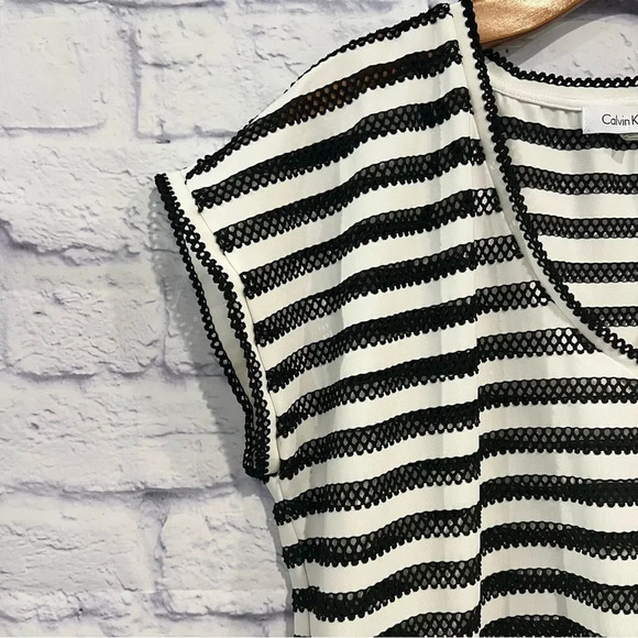 Calvin Klein Swimsuit Top Cover Up Size Medium Black Stripe Drawstring Waist - Picture 3 of 9